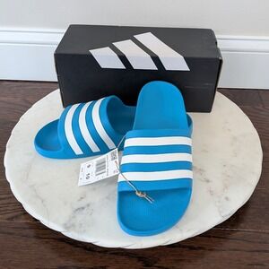 Adidas Adilette Aqua Slides Mens 9 Women's 10 Blue White Striped Sandals NIB